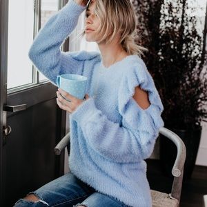 Blue Moon Ruffle Cold Shoulder Sweater